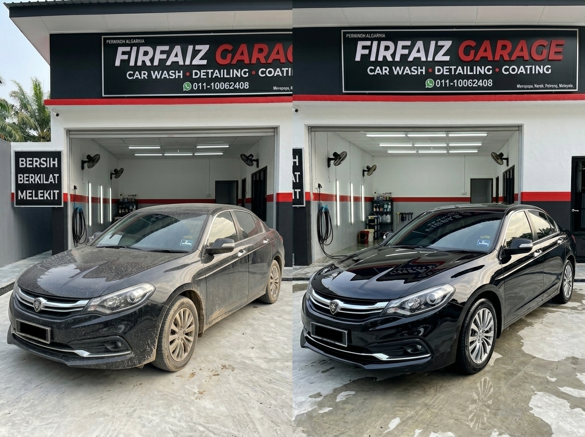 Sebelum dan selepas cuci kereta